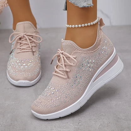 Sparkly women's casual orthopedic sneakers, offering stylish arch support & comfort.