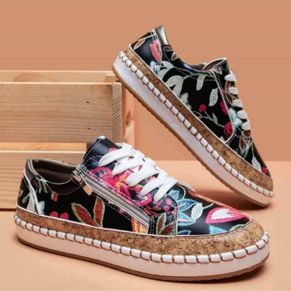 Supportive women's orthopedic walking sneakers with arch support & convenient side zip for foot comfort.