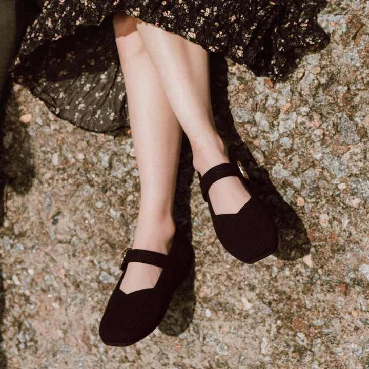 Modern women's square toe Mary Jane flats, orthopedic design for stylish and comfortable foot support.