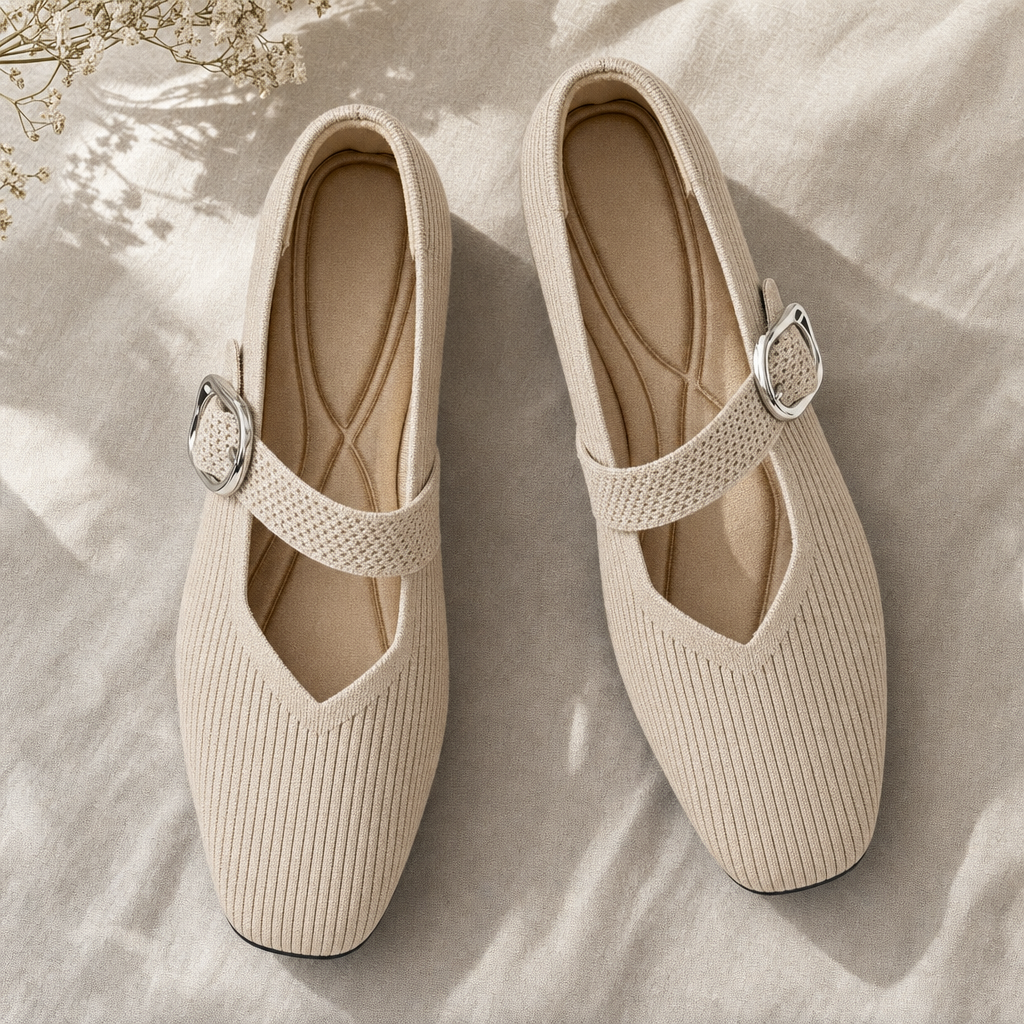 Comfortable orthopedic flats for women, square toe, providing excellent foot support & casual style.