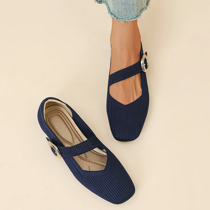 Trendy women's square toe Mary Jane flats, blending fashion with orthopedic foot support & comfort.