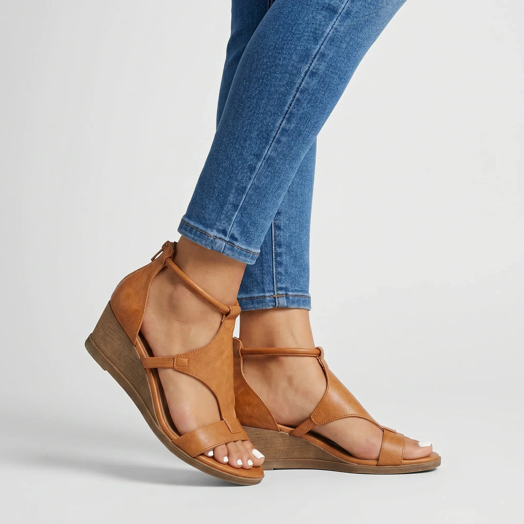Women's orthopedic strappy summer sandals with arch support for comfortable walking & casual wear.