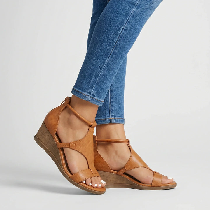 Women's orthopedic strappy summer sandals with arch support for comfortable walking & casual wear.