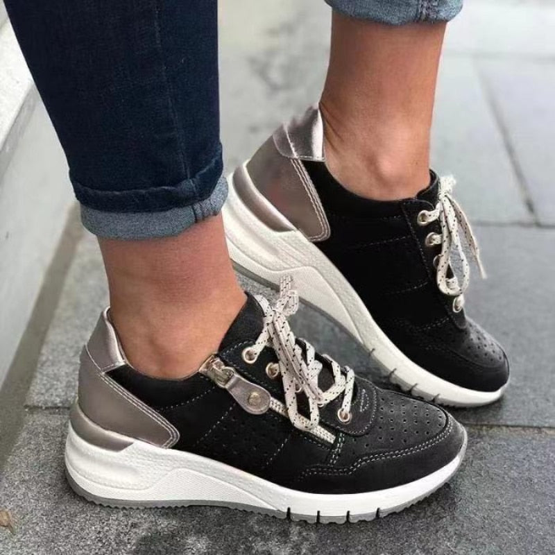 Comfortable women's orthopedic walking shoes with strong arch support and heel cushioning for pain relief.
