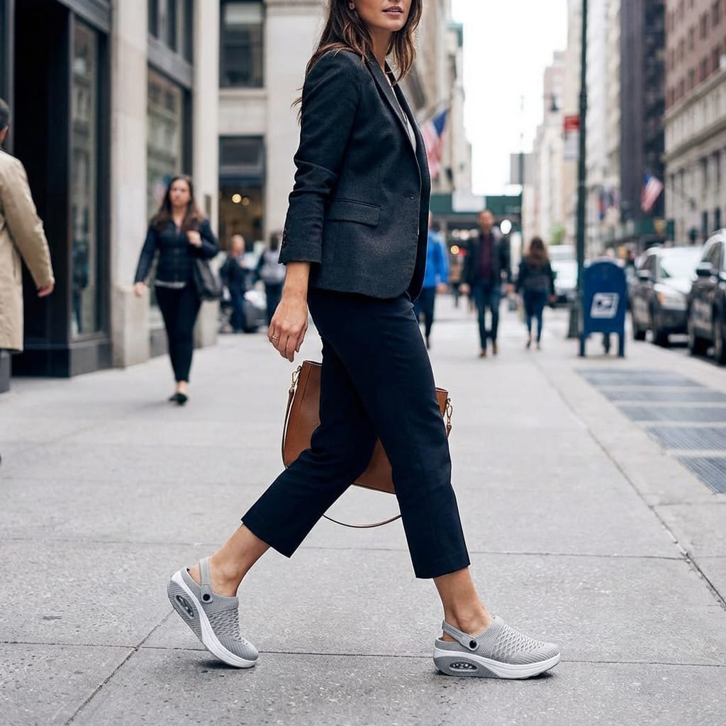 Comfortable women's orthopedic shoes with arch support & air cushion, promoting posture correction for walking.