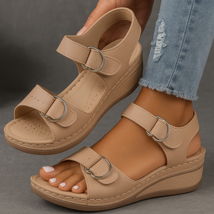 Adjustable strap orthopedic wedge sandals for women, providing superior arch support and comfort.