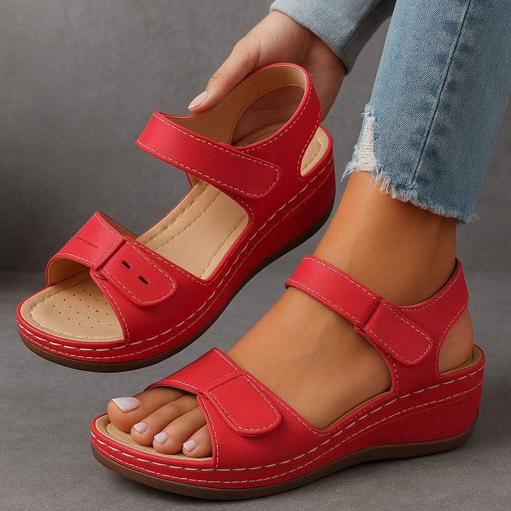 Supportive women's orthopedic wedge sandals, ideal for comfort, arch support, and stylish summer wear.