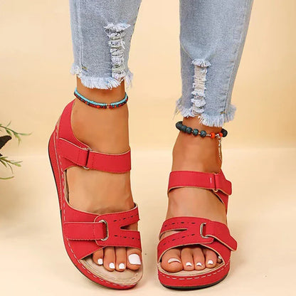 Side view of women's orthopedic wedge sandals, showcasing the comfortable wedge heel & supportive design.
