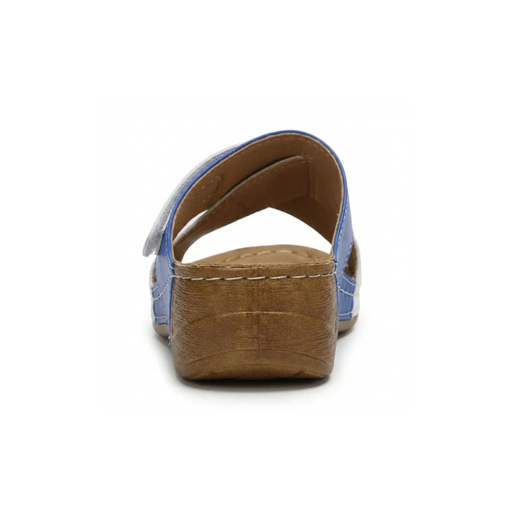 Gray women's orthopedic wedge sandals, providing excellent arch and heel support.