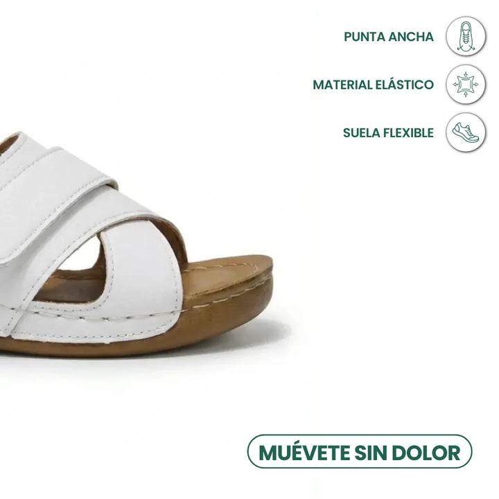 Beige women's wedge sandals with advanced foot support technology.