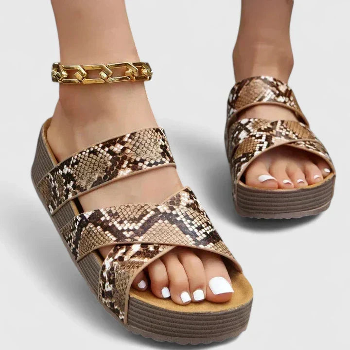 Comfortable women's casual wedge sandals with a woven crossover strap, perfect orthopedic support for summer.