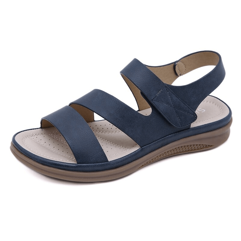 Side view of women's comfortable wedge sandals, highlighting the stable orthopedic design.