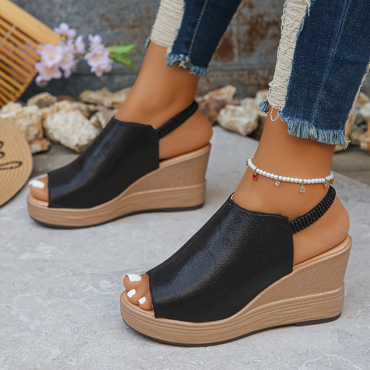 Comfortable women's wedge sandals, providing orthopedic arch support & style for summer casual outfits.