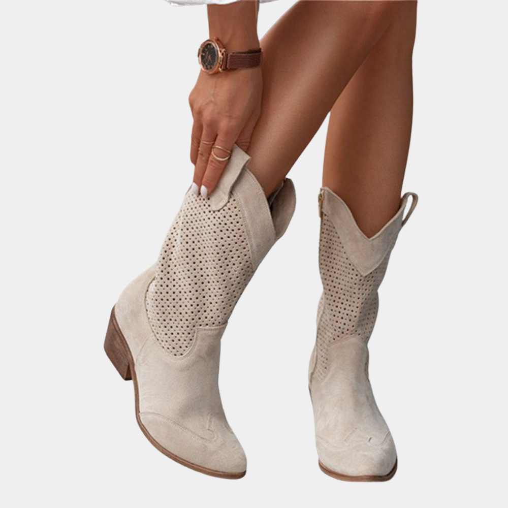Women's fashion cowboy boots with orthopedic support for comfortable all-day wear. Western style & sturdy stacked heel.