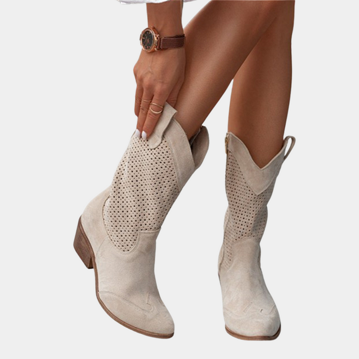 Women's fashion cowboy boots with orthopedic support for comfortable all-day wear. Western style & sturdy stacked heel.