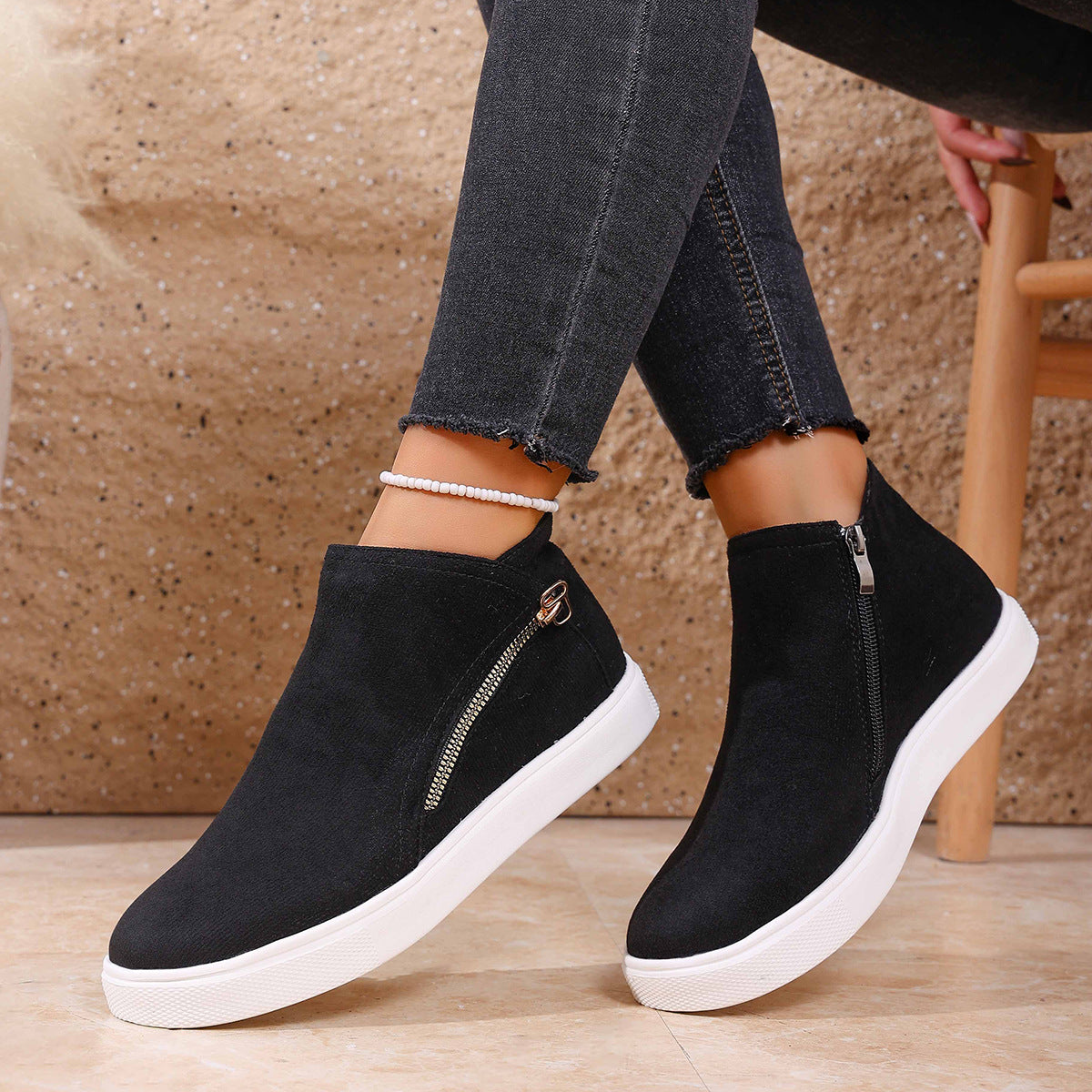 Stylish women's zip sneakers for casual wear, offering orthopedic support & shock absorption.