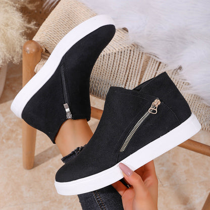 Women's walking sneakers with convenient zip closure, arch support, & shock-absorbing design.