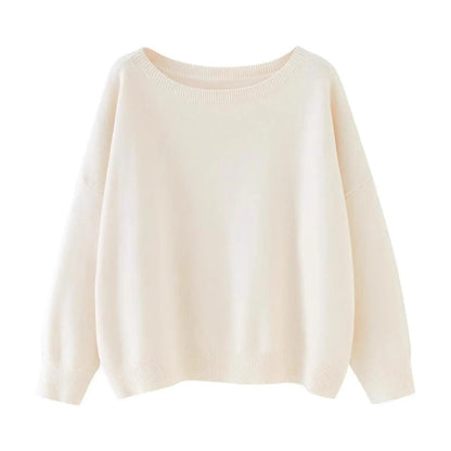 Women's Ovelin scoop neck sweater. Relaxed fit, drop shoulder, perfect for chic casual layering in fall/winter.