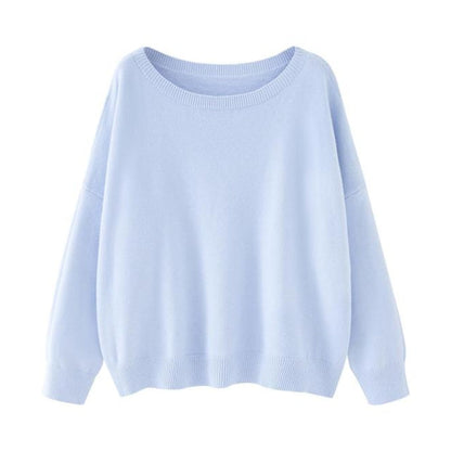 Chic women's Ovelin scoop neck sweater with drop shoulder. Ideal for relaxed fall fashion & winter warmth.