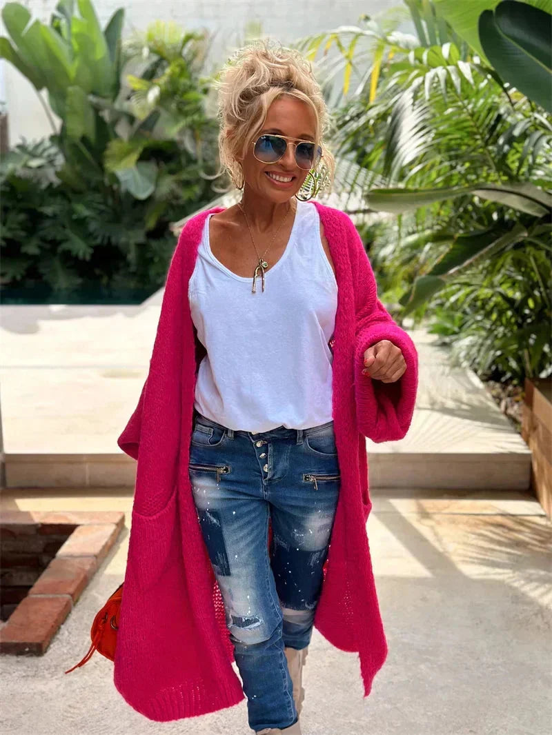 Relaxed fit longline bohemian cardigan for women, featuring a unique love peace design.
