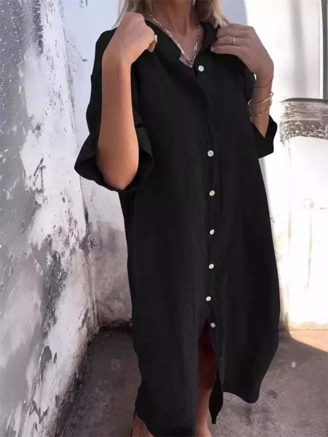 Versatile women's oversized button-down midi shirt dress, easy to style. A must-have for casual women's fashion.