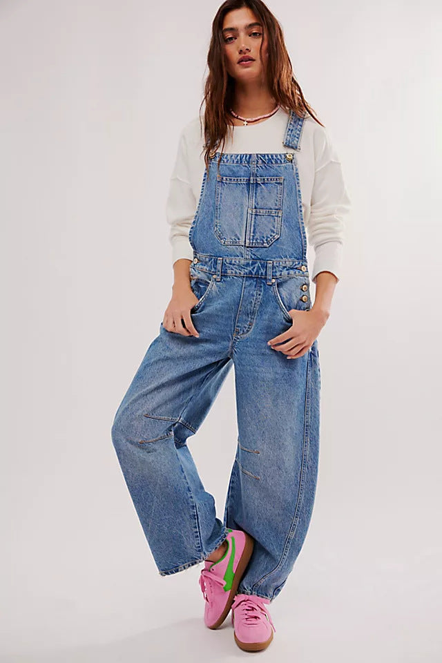 Soft oversized women's casual overalls, a versatile relaxed fit jumpsuit with pockets for effortless style.