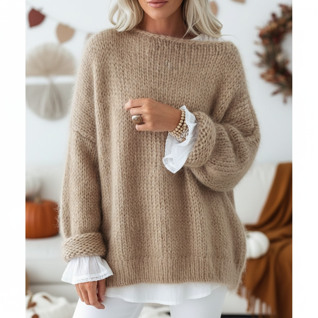 Women's oversized casual sweater, relaxed fit, soft knit for comfortable everyday wear.