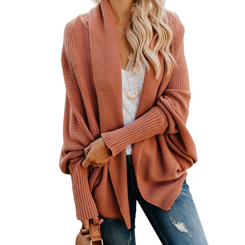 Comfortable women's knit cardigan, a fall essential oversized piece for versatile layering.
