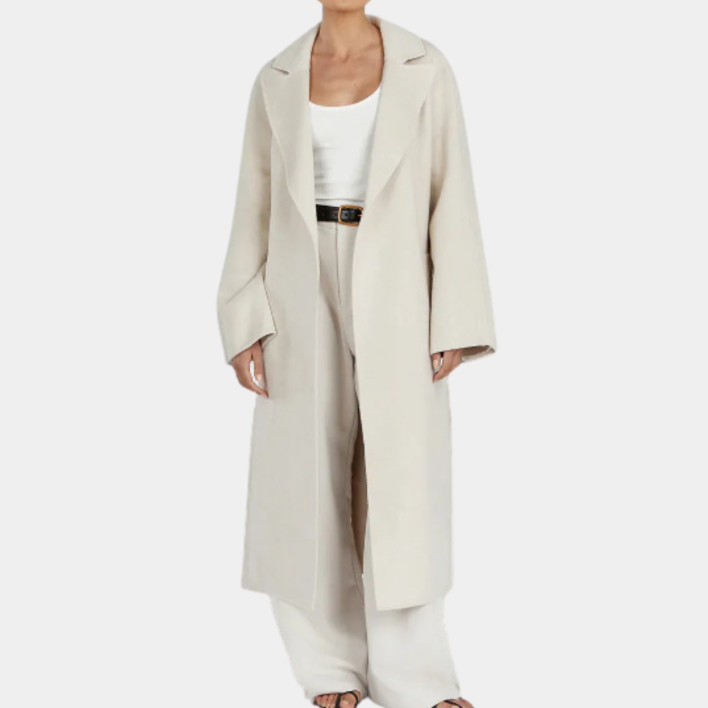 Women's oversized long belted trench coat in a classic style, perfect for fall and spring elegant outerwear.