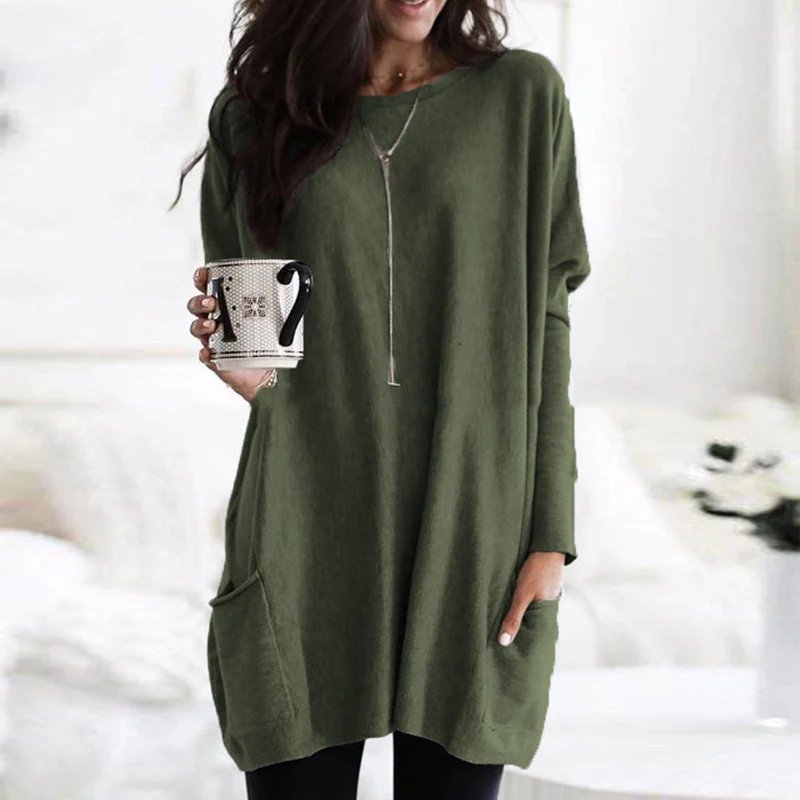 Women's oversized long sleeve tunic with pockets for ultimate comfort & casual everyday style.