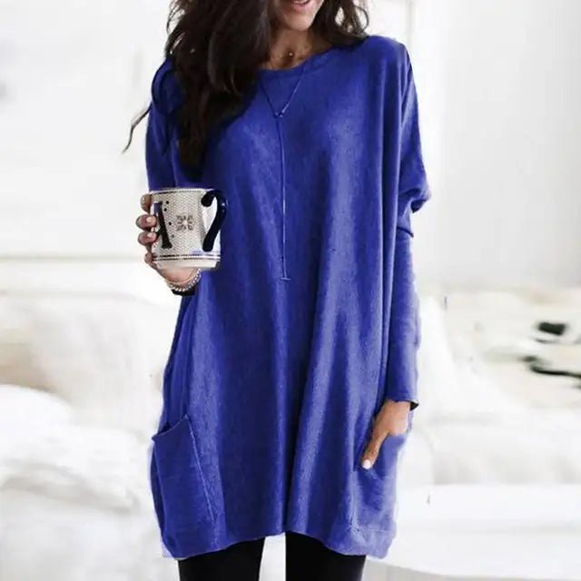 Versatile women's oversized long sleeve tunic, perfect for comfortable casual wear & easy layering.