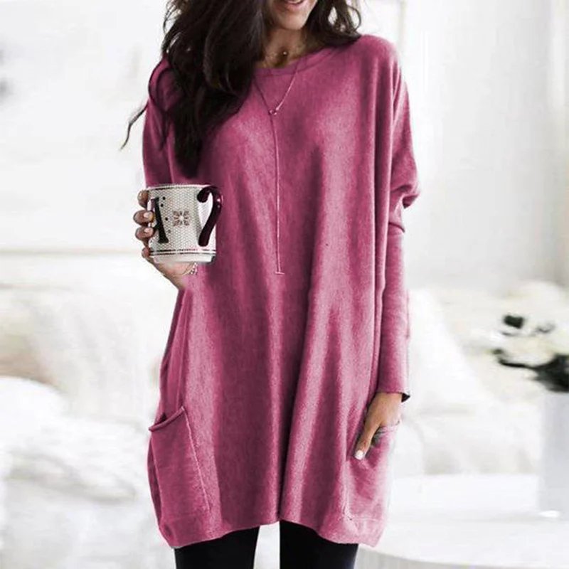 Stylish & comfortable oversized long sleeve tunic for women, with practical pockets for daily wear.