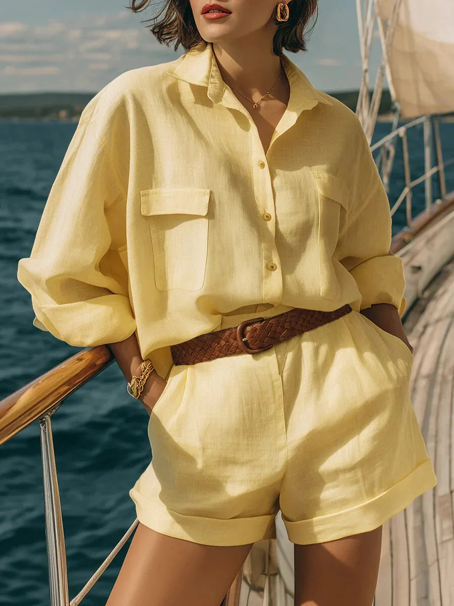 Stylish women's long sleeve two-piece set for comfortable summer fashion; a versatile oversized matching casual outfit.