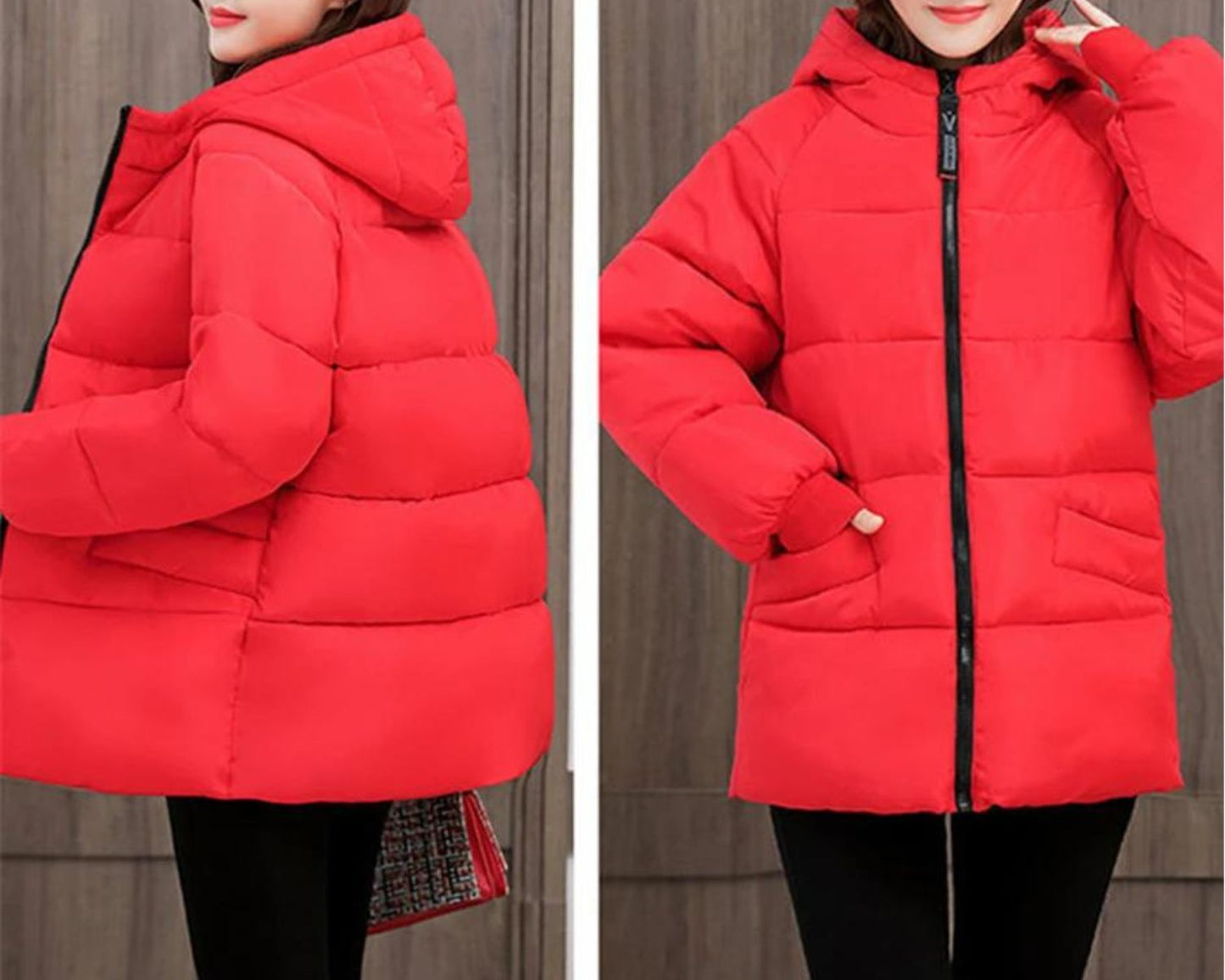 Functional women's oversized winter parka, padded & hooded, combining warmth with everyday style.