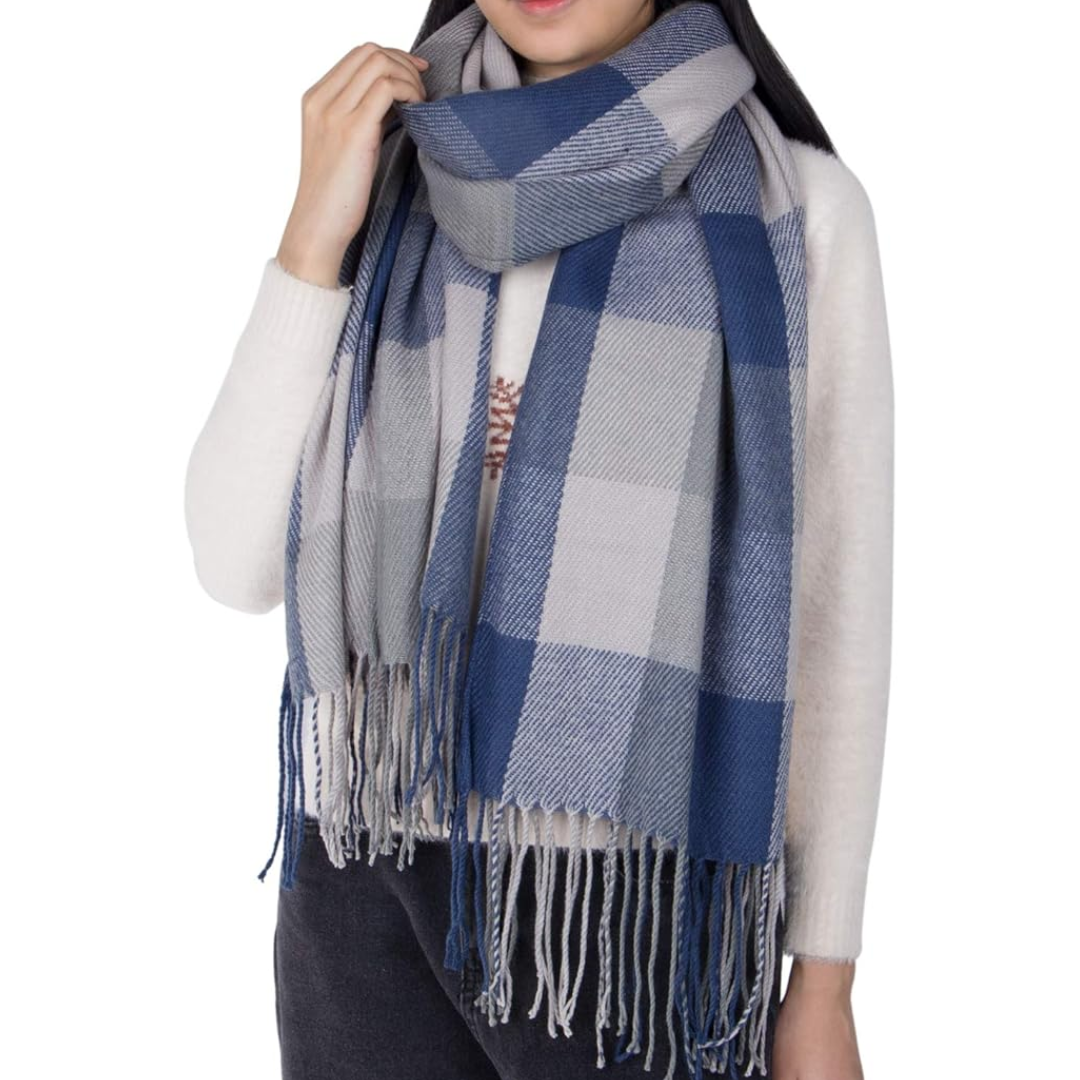 Women's oversized plaid winter scarf, perfect for gifting, soft & warm.