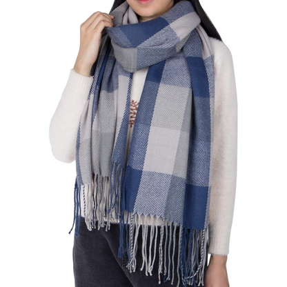 Women's oversized plaid winter scarf, perfect for gifting, soft & warm.