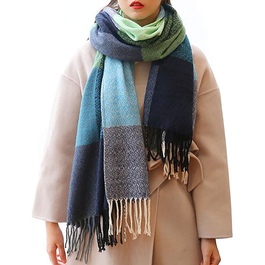 Cozy wrap oversized plaid scarf, women's essential winter accessory for warmth.