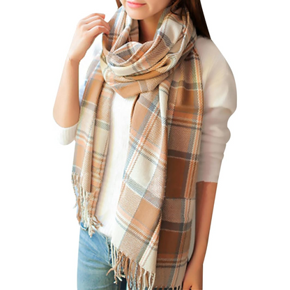 Plaid pattern oversized winter scarf for women, a cozy and stylish fashion statement.