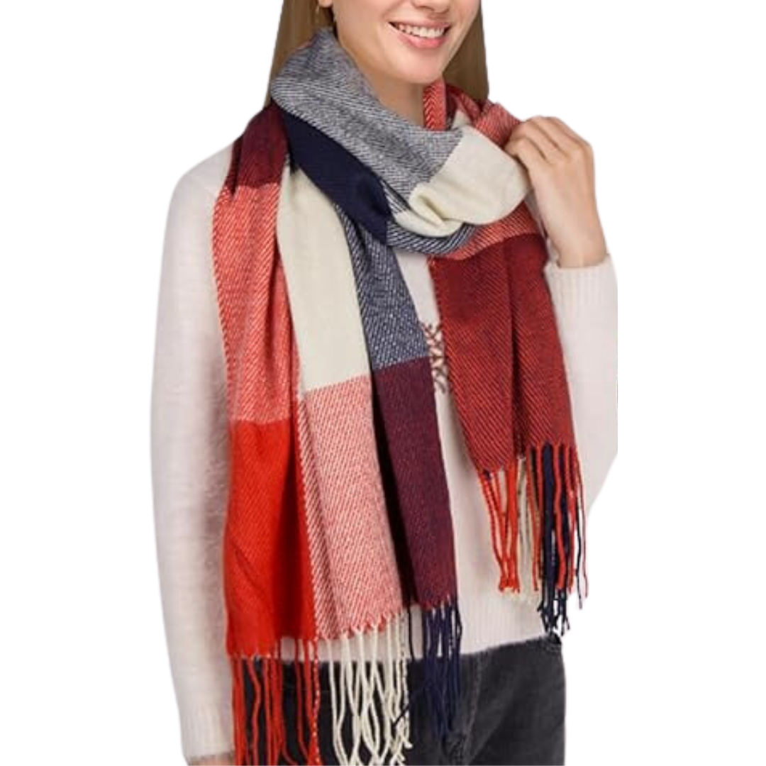 Fall winter women's oversized plaid scarf, a warm & chic accessory.
