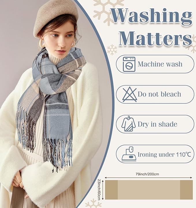 Women's oversized winter scarf with classic plaid design, very cozy and soft.