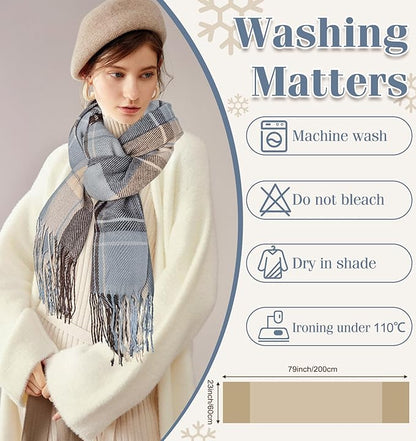 Women's oversized winter scarf with classic plaid design, very cozy and soft.