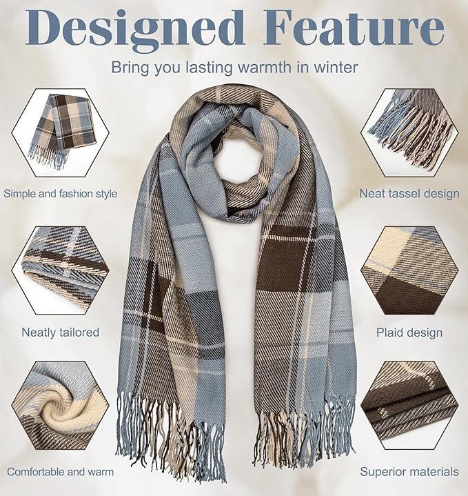 Soft touch oversized plaid scarf, women's warm accessory for cold days.