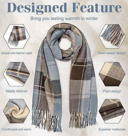 Soft touch oversized plaid scarf, women's warm accessory for cold days.