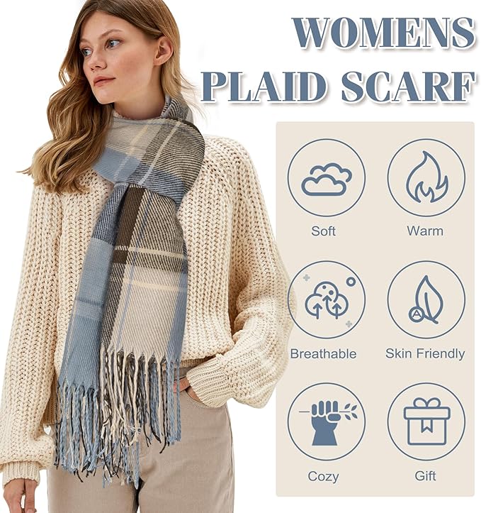 CozyPlaid women's oversized winter scarf, elegant checked pattern for fall winter.