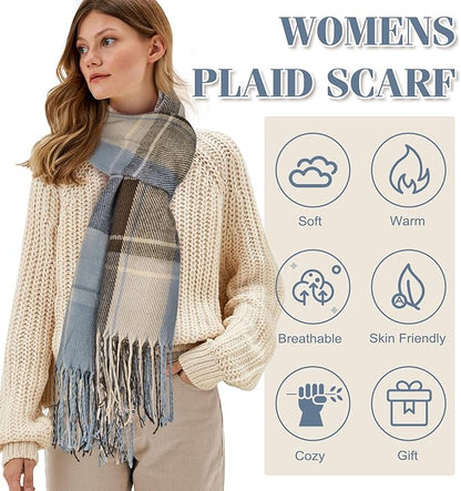 CozyPlaid women's oversized winter scarf, elegant checked pattern for fall winter.