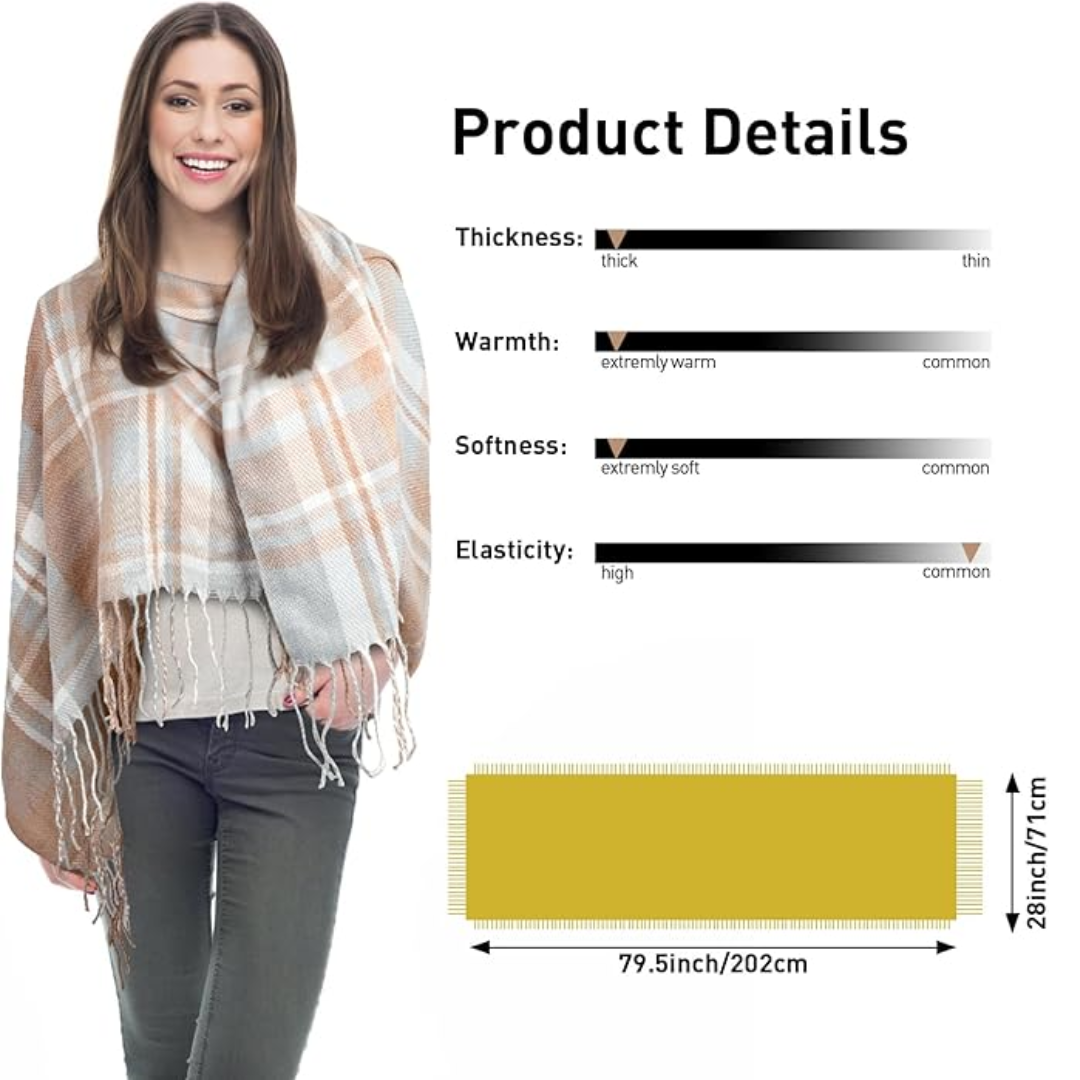 Soft touch oversized plaid scarf for women, a stylish fall winter accessory.