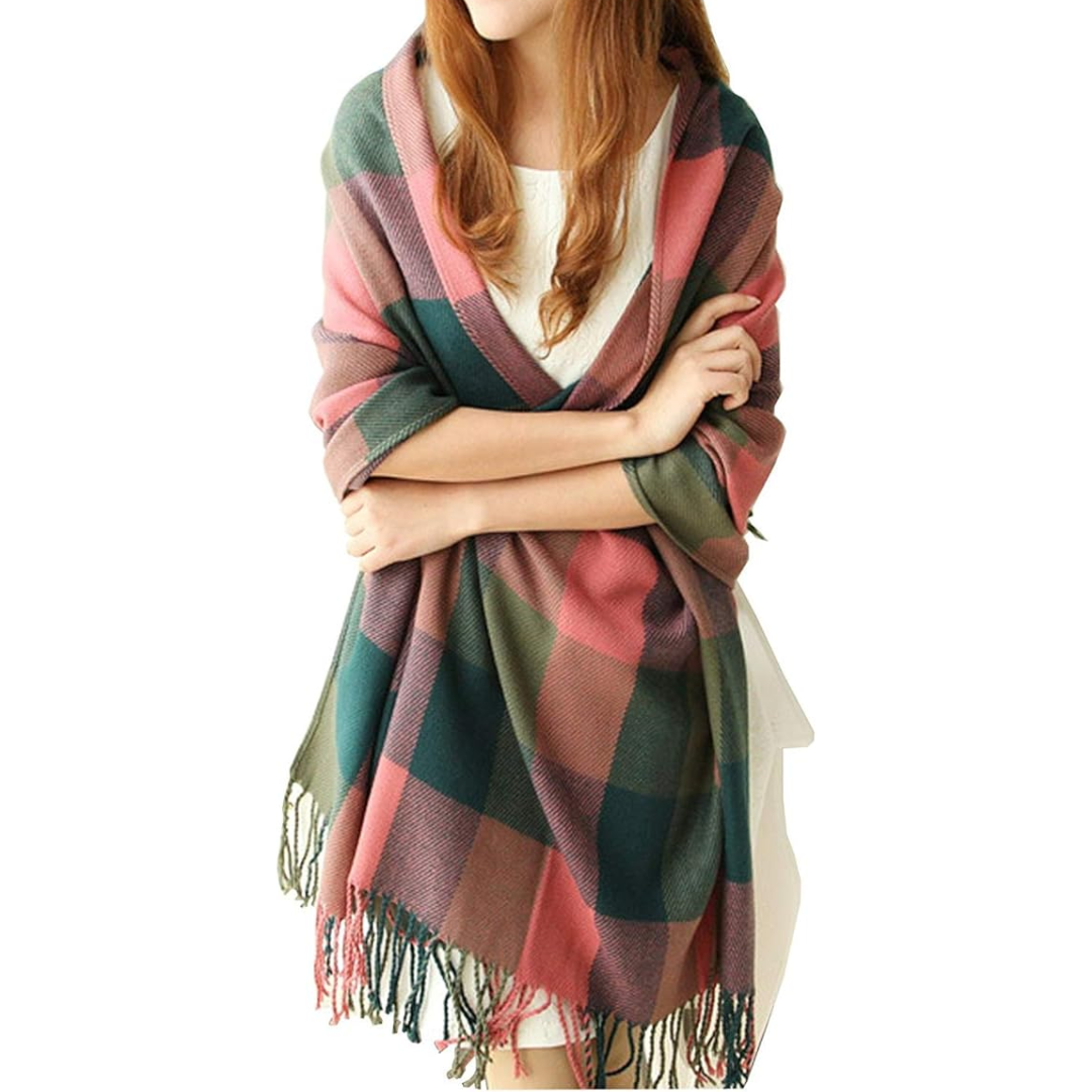 Soft & warm women's oversized plaid scarf, ideal for chilly fall and winter days.