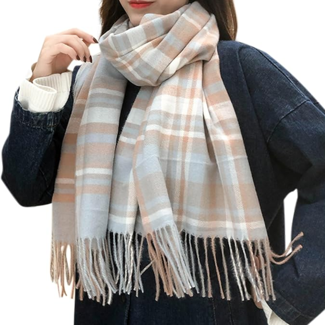 Women's fall winter oversized plaid scarf, a chic and cozy accessory.