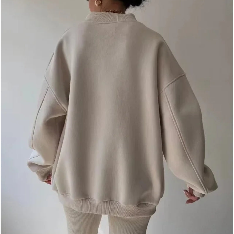 Khaki women's cozy oversized pullover sweater, a comfortable and stylish choice for effortless winter fashion.