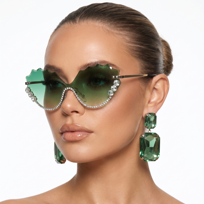 Elegant women's oversized rimless sunglasses, modern design offering essential UV protection for eyes.